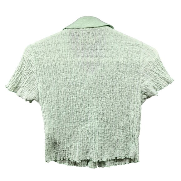 Urban Outfitters Crinkle Cropped Shirt Womens S Green Collared Short Sleeve - Picture 2 of 10